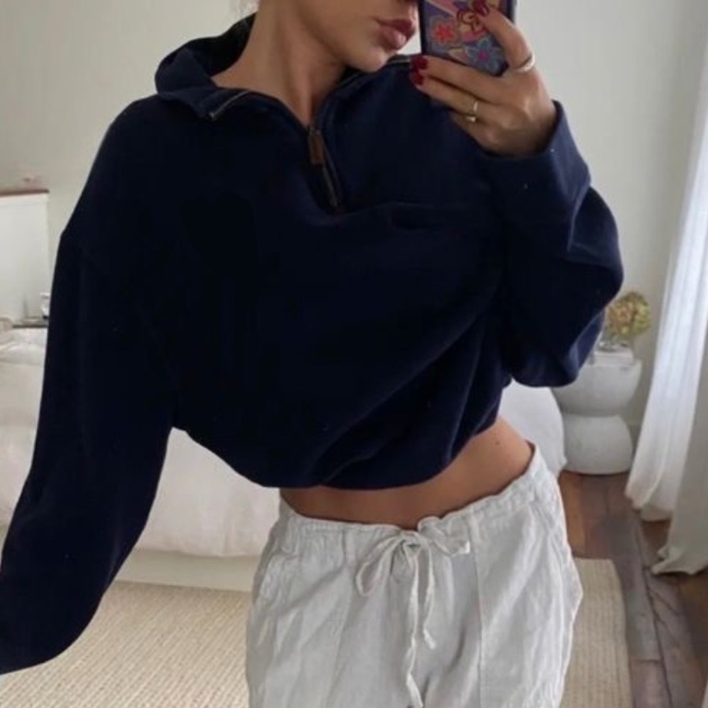 Brandy Melville Navy Zip Up Sweater